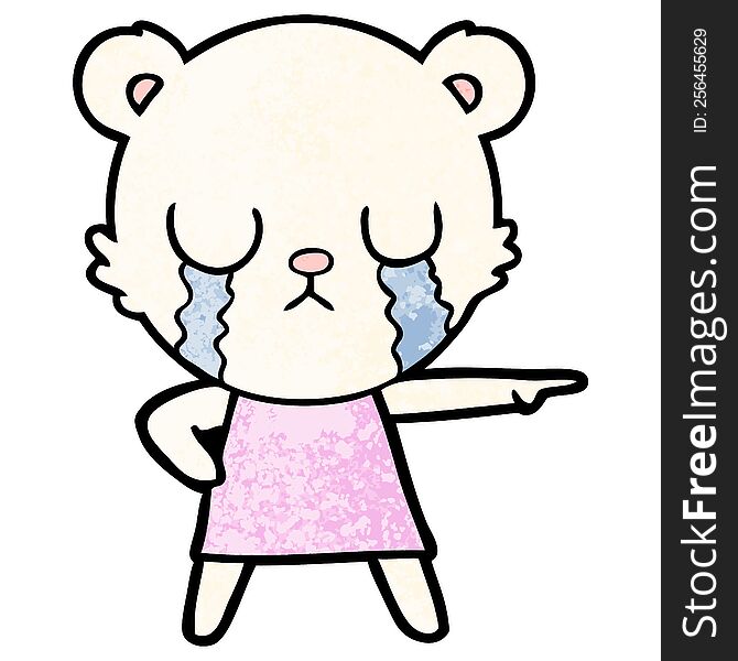 crying polar bear in dress pointing. crying polar bear in dress pointing