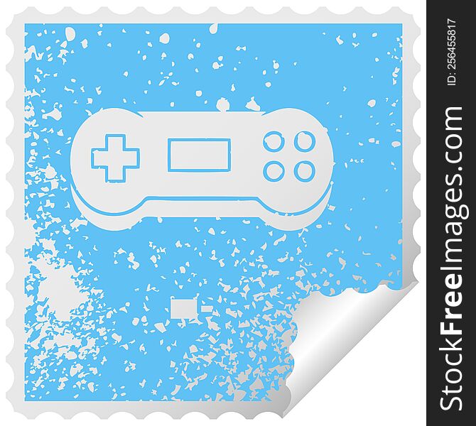 distressed square peeling sticker symbol of a game controller