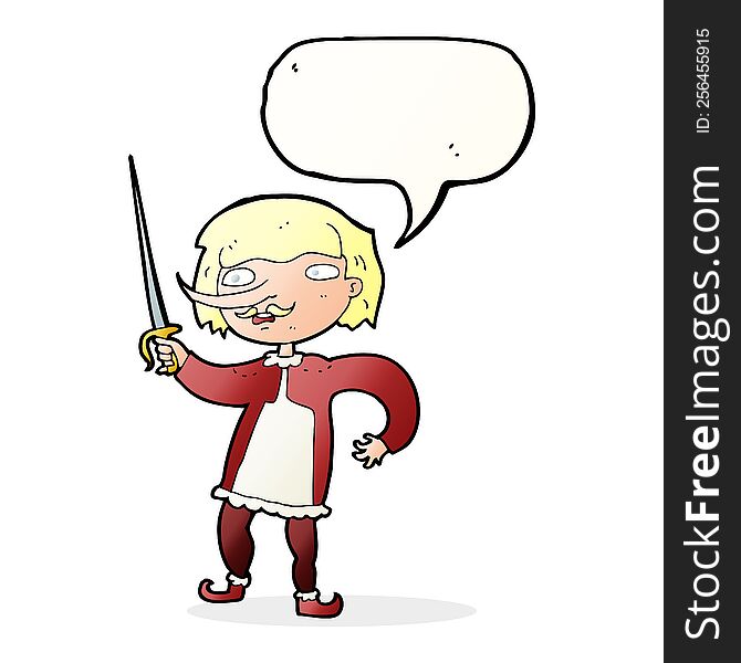 cartoon musketeer with speech bubble