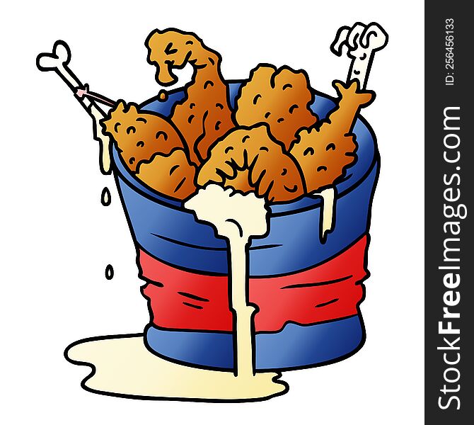 hand drawn gradient cartoon doodle bucket of fried chicken