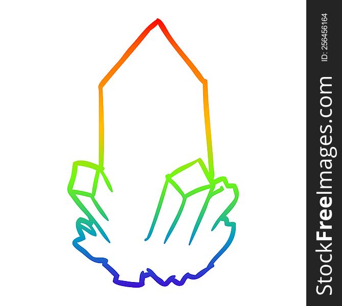 rainbow gradient line drawing of a quartz crystal