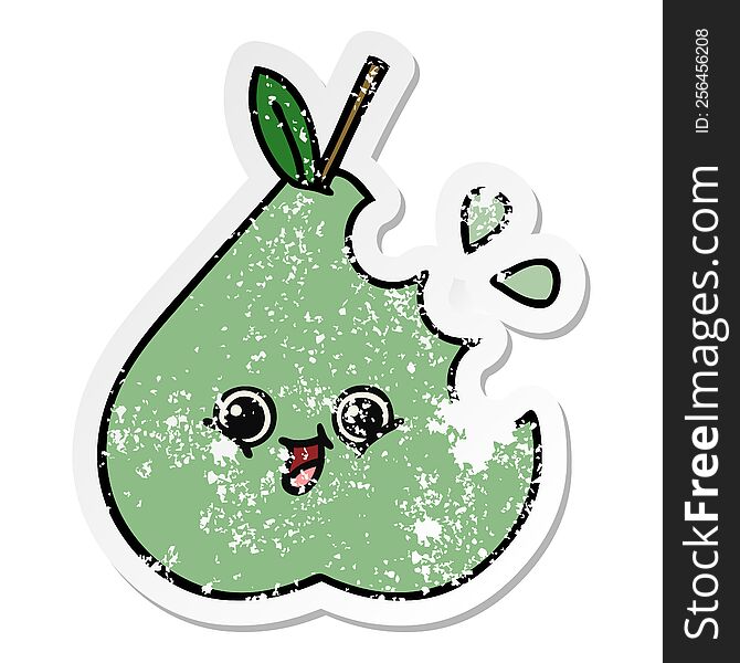 distressed sticker of a cute cartoon green pear
