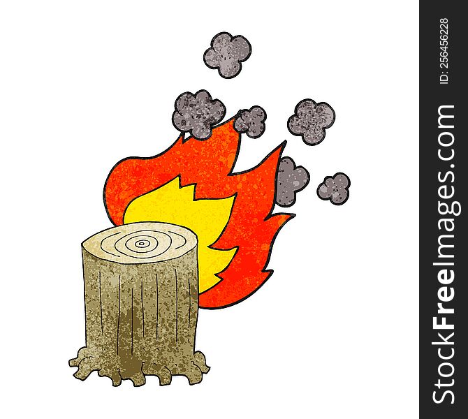 textured cartoon tree stump on fire