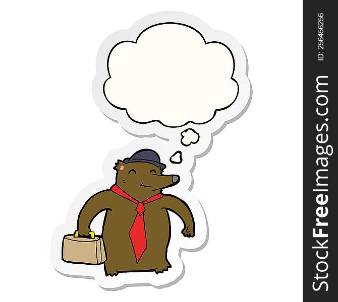 Cartoon Business Bear And Thought Bubble As A Printed Sticker