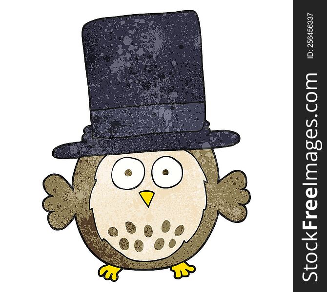 freehand textured cartoon owl wearing top hat