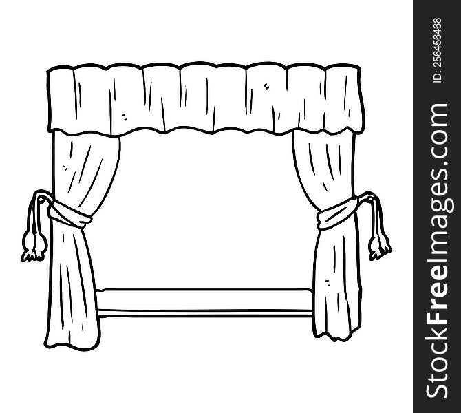 line drawing of a curtains opening onto stage. line drawing of a curtains opening onto stage