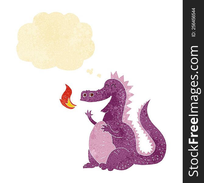 cartoon fire breathing dragon with thought bubble