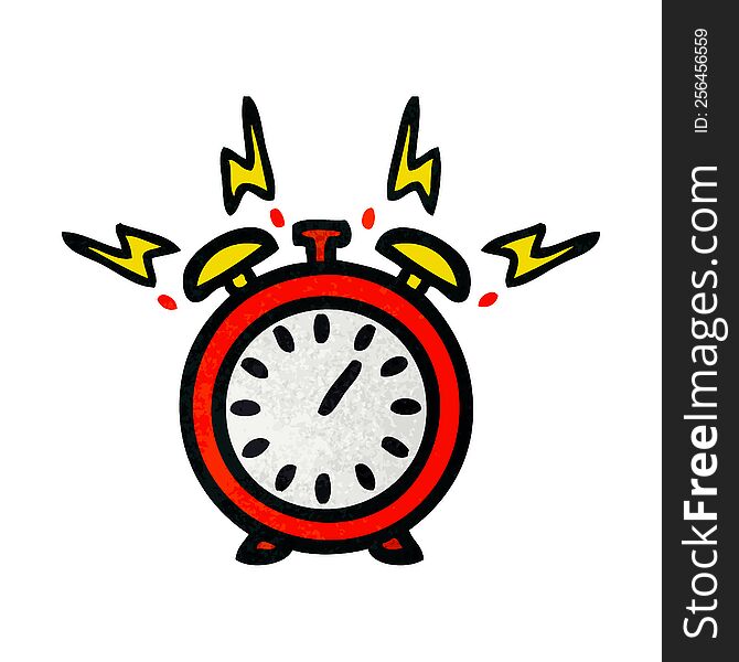 retro grunge texture cartoon of a ringing alarm clock