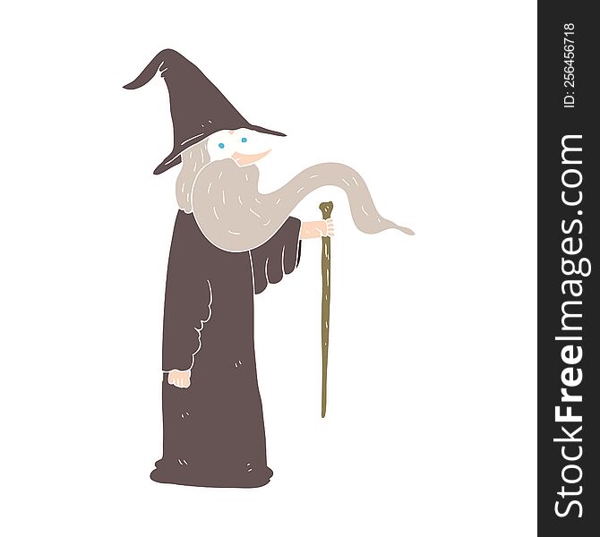 Flat Color Illustration Of A Cartoon Wizard
