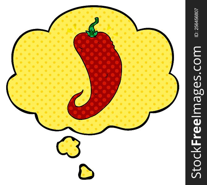 Cartoon Chili Pepper And Thought Bubble In Comic Book Style
