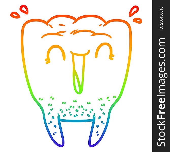 Rainbow Gradient Line Drawing Cartoon Happy Tooth