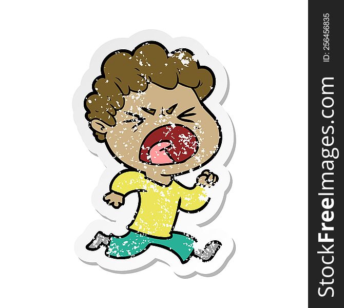Distressed Sticker Of A Cartoon Furious Man