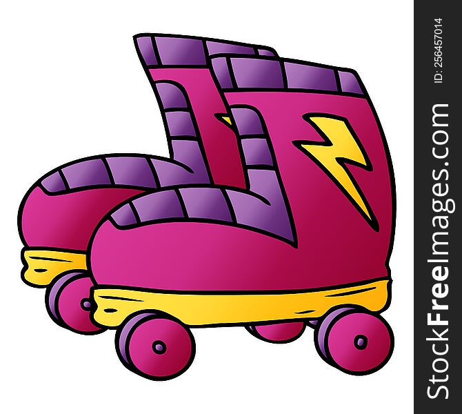 hand drawn gradient cartoon doodle of roller skates