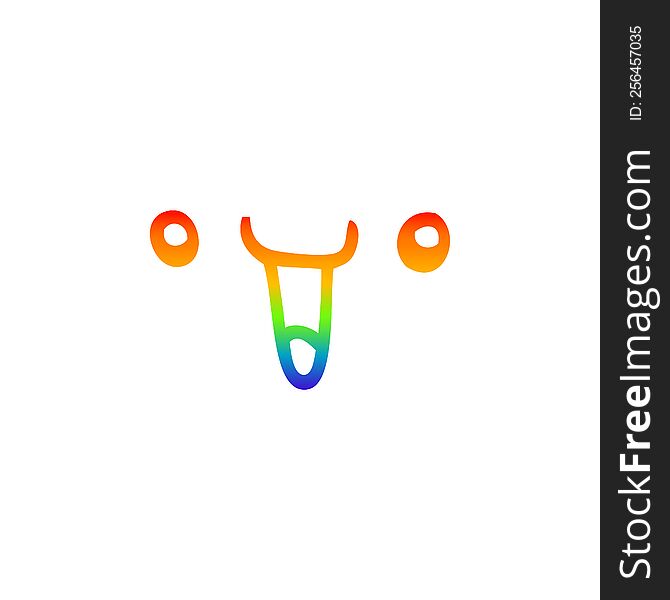 Rainbow Gradient Line Drawing Cute Happy Cartoon Face