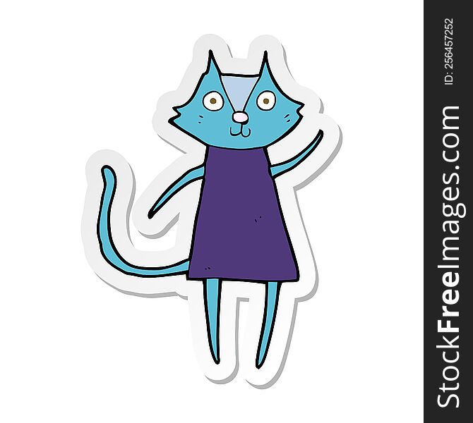 Sticker Of A Cute Cartoon Black Cat Waving