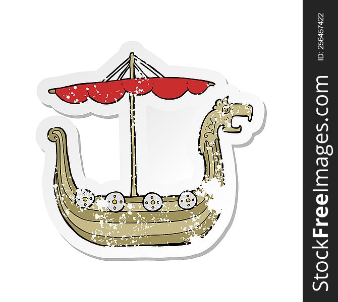 Retro Distressed Sticker Of A Cartoon Viking Ship