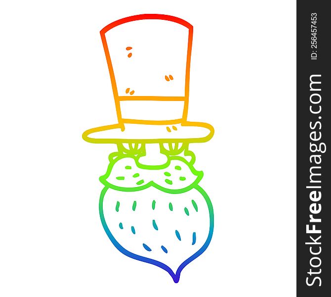 rainbow gradient line drawing of a cartoon bearded man with top hat