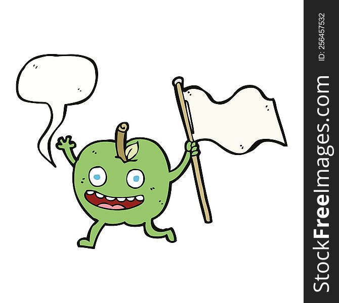 cartoon apple with flag with speech bubble