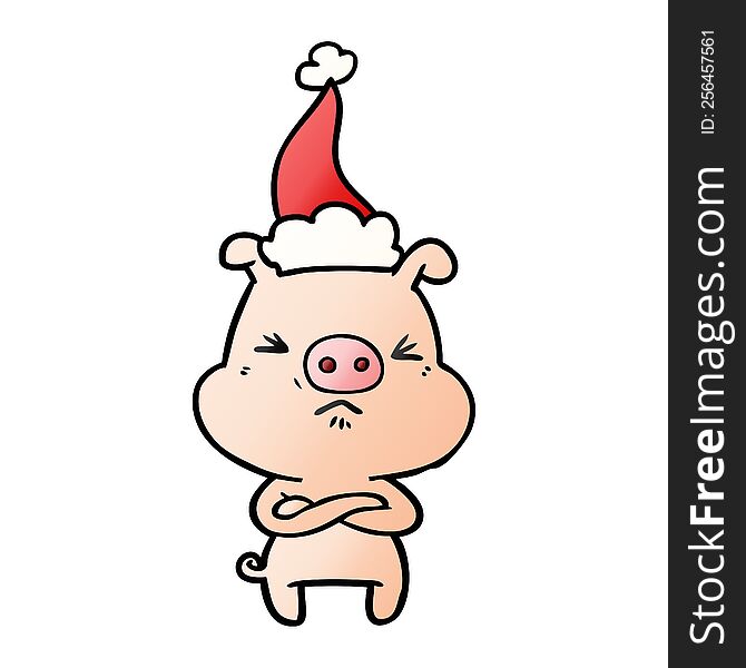 Gradient Cartoon Of A Angry Pig Wearing Santa Hat