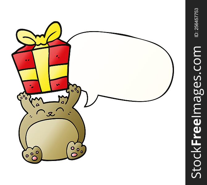 Cute Cartoon Christmas Bear And Speech Bubble In Smooth Gradient Style