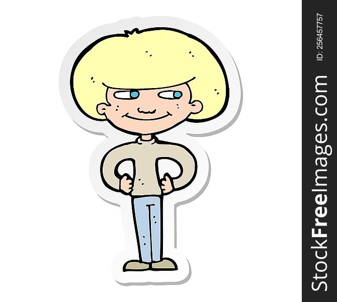 sticker of a cartoon boy with hands on hips