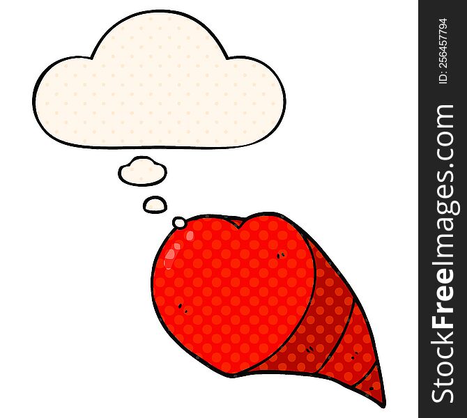 cartoon love heart symbol with thought bubble in comic book style