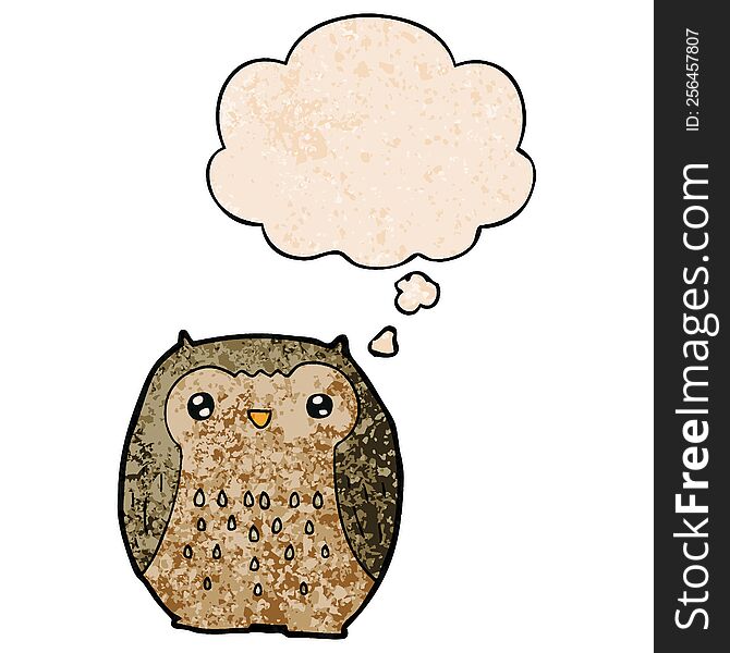 Cute Cartoon Owl And Thought Bubble In Grunge Texture Pattern Style