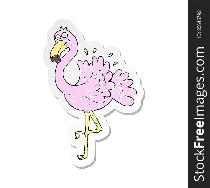retro distressed sticker of a cartoon flamingo