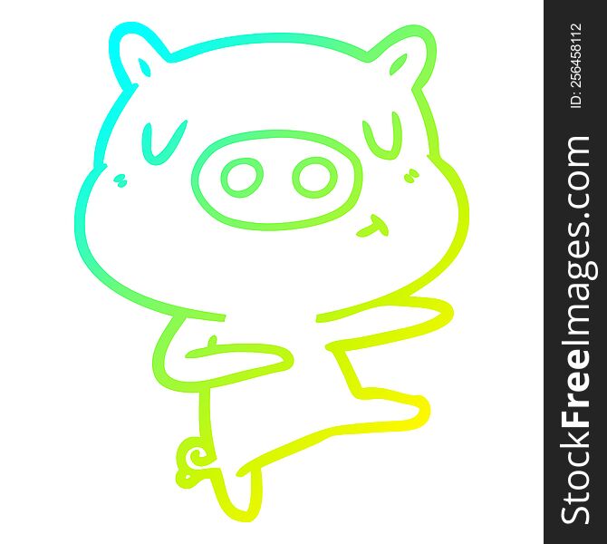 Cold Gradient Line Drawing Cartoon Content Pig Dancing