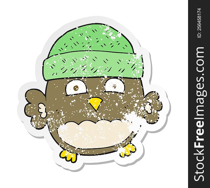 Retro Distressed Sticker Of A Cartoon Cute Owl