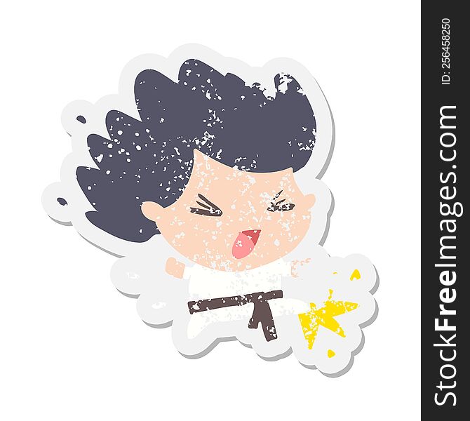 cartoon kicking karate champ grunge sticker