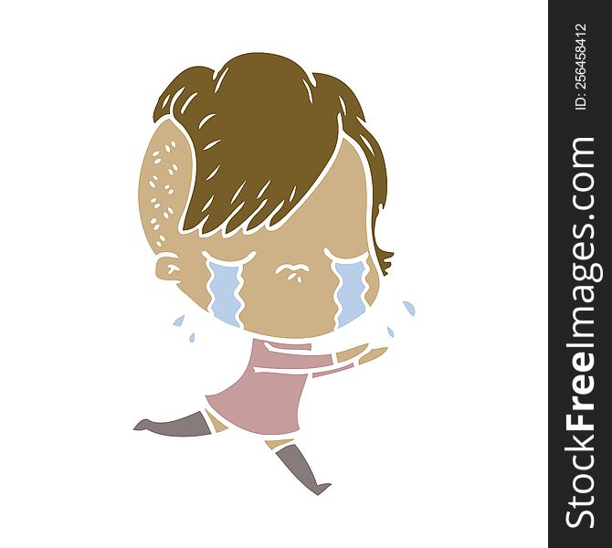 flat color style cartoon crying girl running away