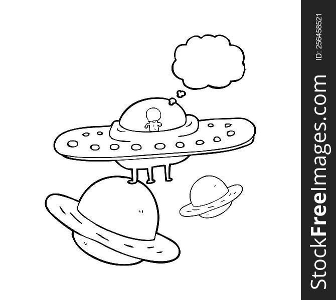 Thought Bubble Cartoon Flying Saucer In Space