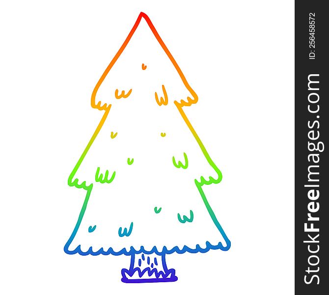 rainbow gradient line drawing of a christmas tree