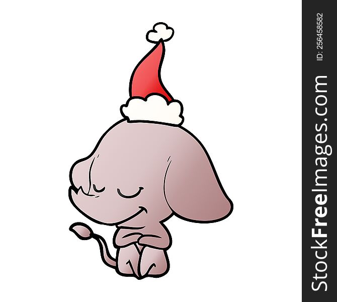 Gradient Cartoon Of A Smiling Elephant Wearing Santa Hat