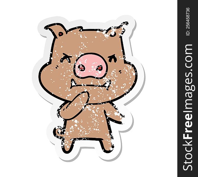 Distressed Sticker Of A Angry Cartoon Pig