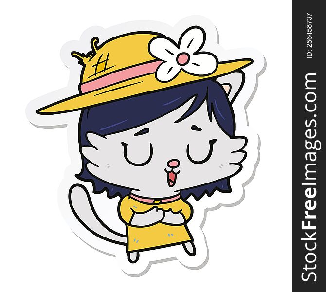 sticker of a cartoon cat wearing hat