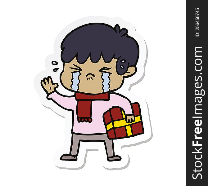 Sticker Of A Crying Boy Cartoon