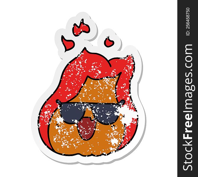 distressed sticker cartoon kawaii flames in shades