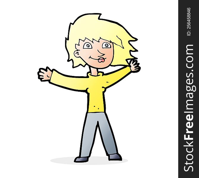 Cartoon Excited Woman Waving