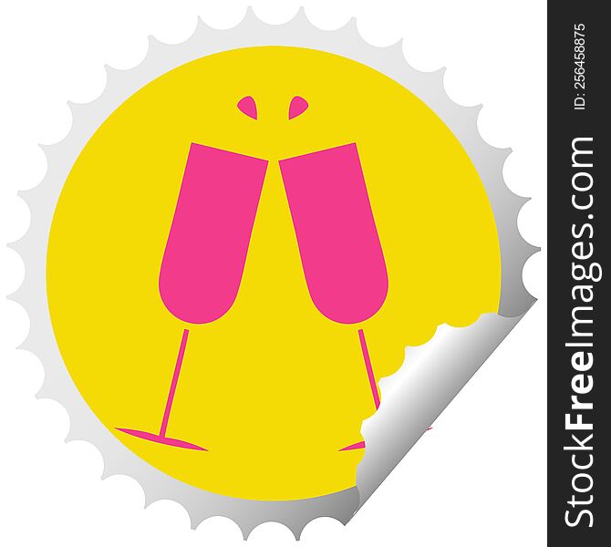circular peeling sticker cartoon of a clinking champagne flutes