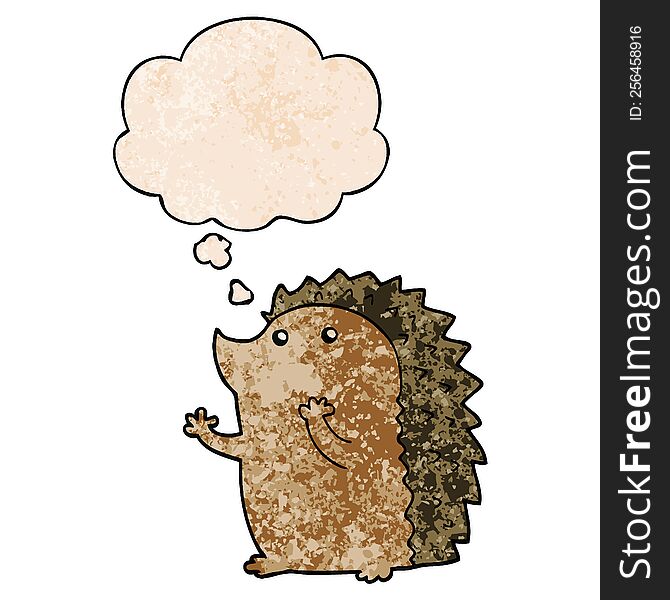Cartoon Hedgehog And Thought Bubble In Grunge Texture Pattern Style