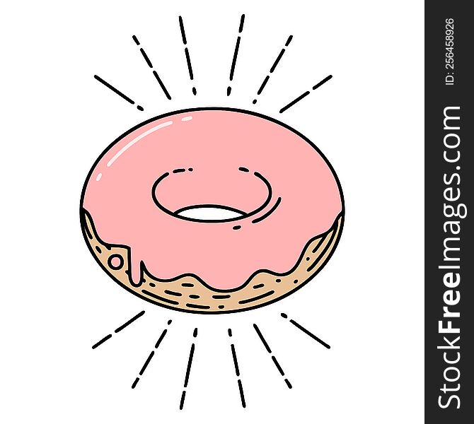 illustration of a traditional tattoo style iced donut