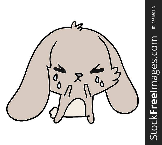 freehand drawn cartoon of cute kawaii sad bunny