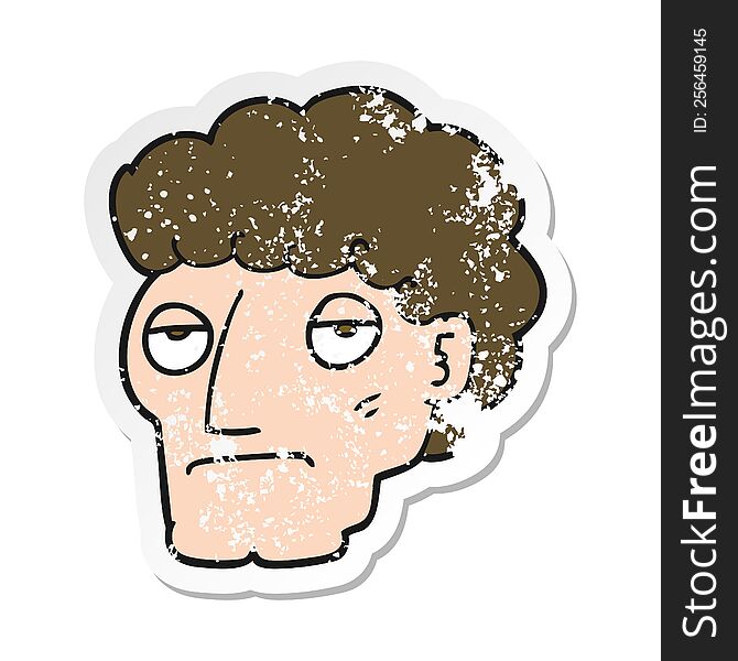 Distressed Sticker Of A Cartoon Bored Man