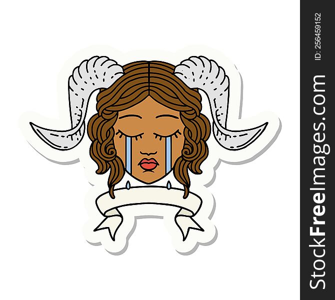 Crying Tiefling With Scroll Banner Sticker
