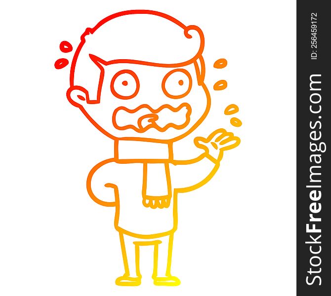 Warm Gradient Line Drawing Cartoon Man Totally Stressed Out