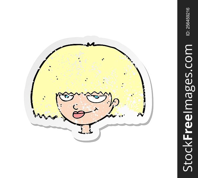 retro distressed sticker of a cartoon mean female face