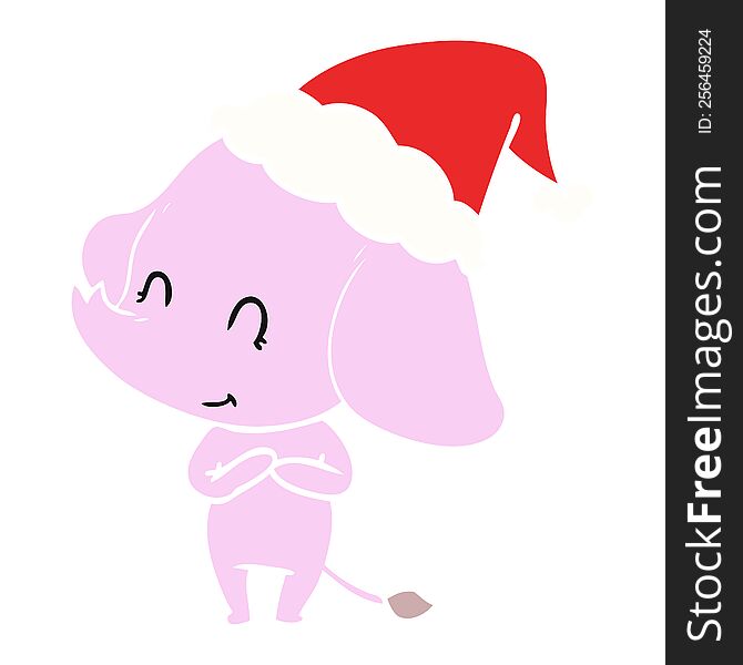 cute hand drawn flat color illustration of an elephant wearing santa hat. cute hand drawn flat color illustration of an elephant wearing santa hat