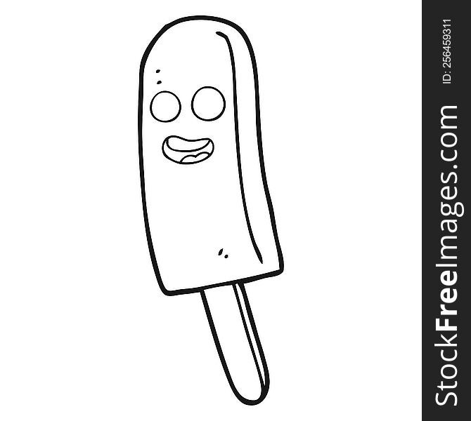 freehand drawn black and white cartoon ice lolly
